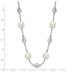 Cheryl M Sterling Silver Rhodium-plated Glass Pearl and Brilliant-cut CZ Bezel Station 18.25 Inch Necklace