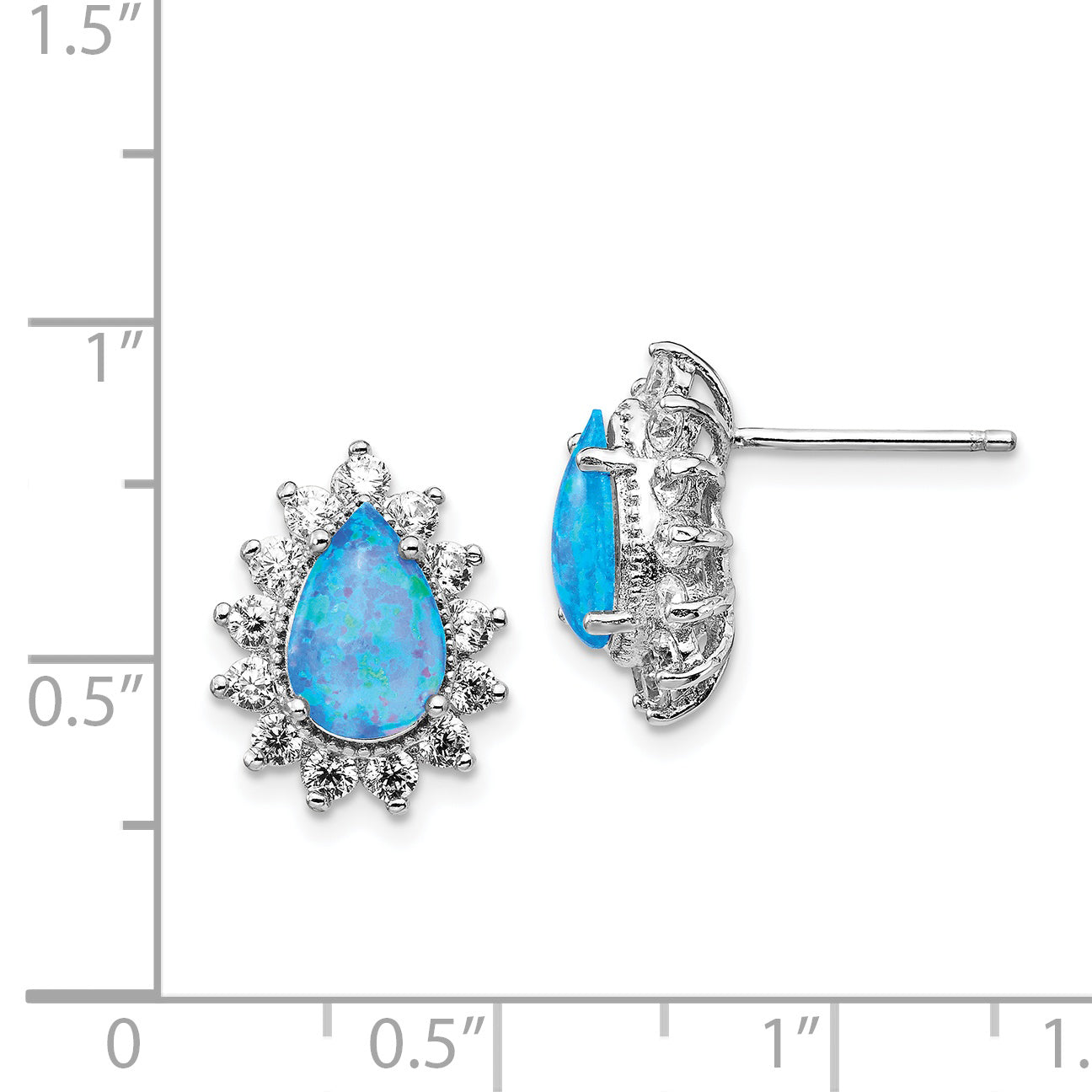 925 Sterling Silver Rhodium-Plated Blue Opal & CZ Teardrop Earrings  Gift Ready