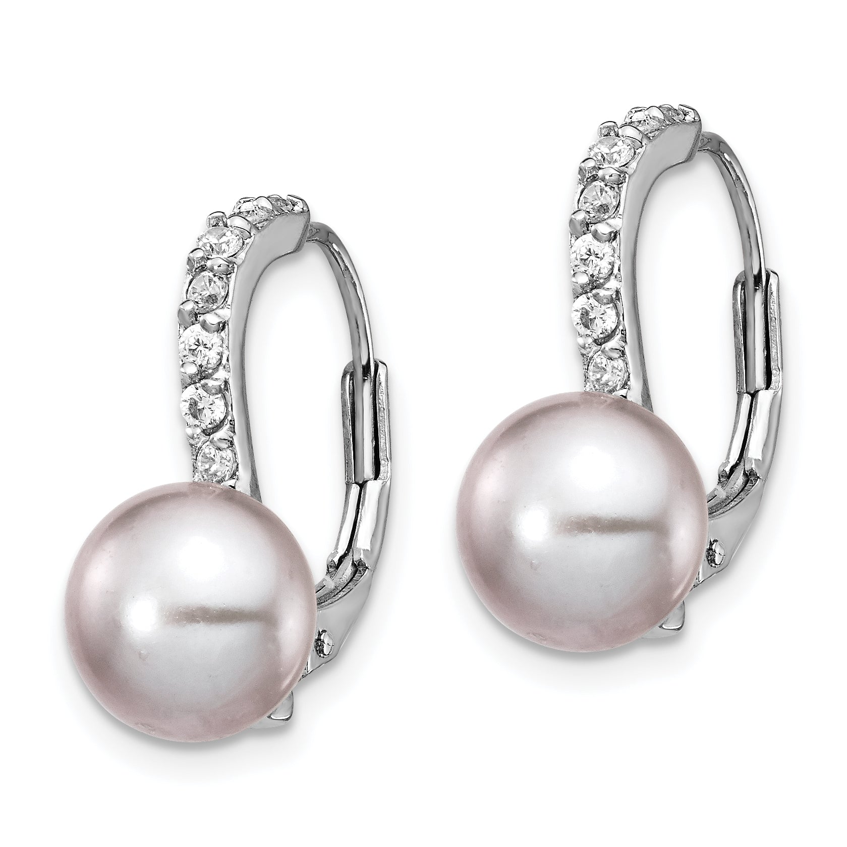 Cheryl M Sterling Silver Rhodium-plated Grey Freshwater Cultured Pearl and Brilliant-cut CZ Leverback Earrings