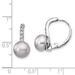 Cheryl M Sterling Silver Rhodium-plated Grey Freshwater Cultured Pearl and Brilliant-cut CZ Leverback Earrings