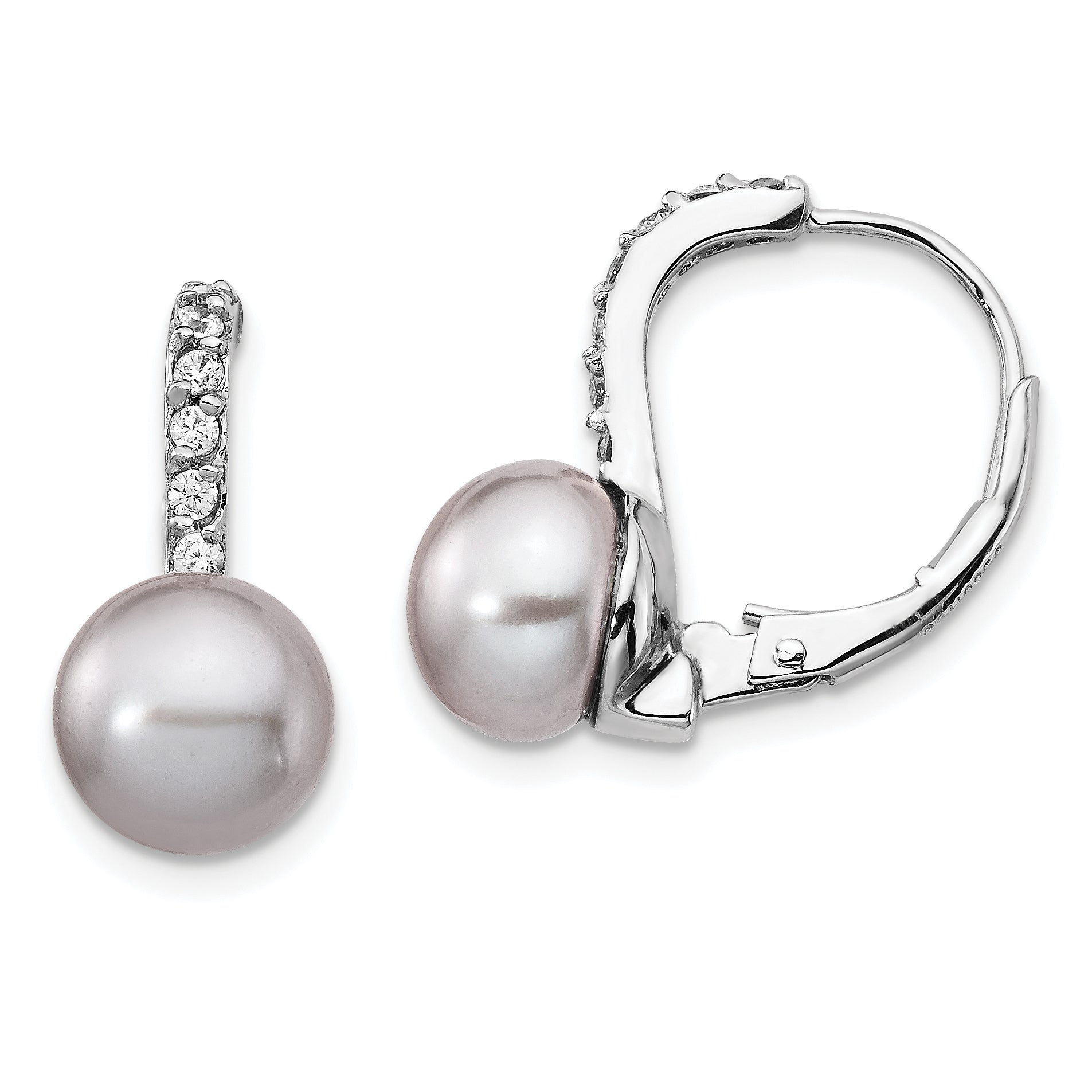 Cheryl M Sterling Silver Rhodium-plated Grey Freshwater Cultured Pearl and Brilliant-cut CZ Leverback Earrings