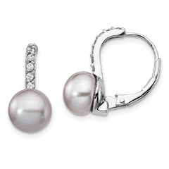 Cheryl M Sterling Silver Rhodium-plated Grey Freshwater Cultured Pearl and Brilliant-cut CZ Leverback Earrings