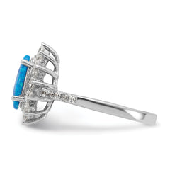 Cheryl M Sterling Silver Rhodium-plated Cabochon Lab Created Blue Opal and Brilliant-cut CZ Teardrop Shaped Ring