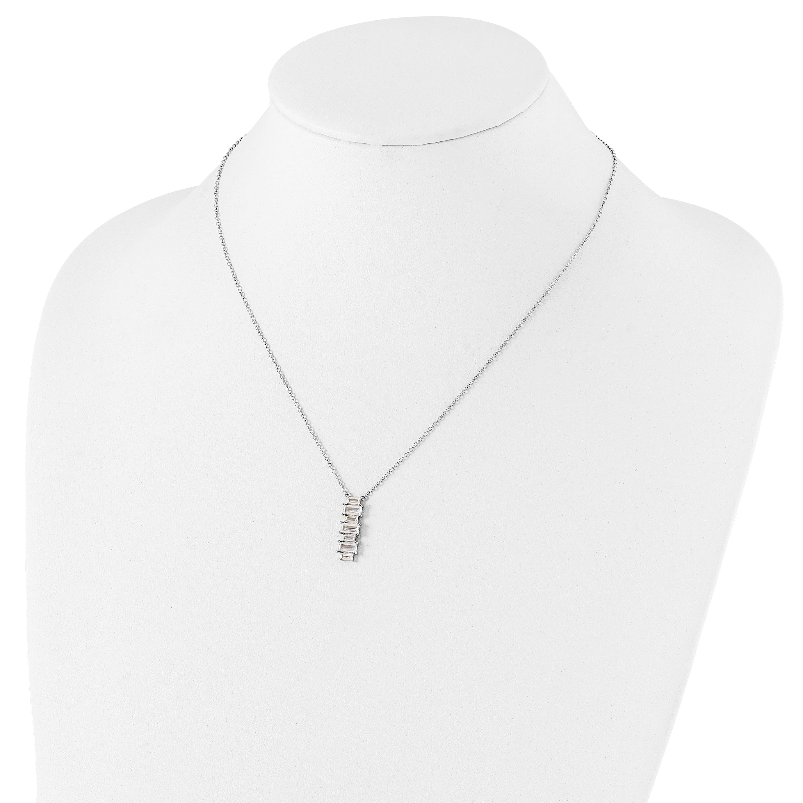 Cheryl M Sterling Silver Rhodium-plated Emerald-cut CZ Vertical Bar 18 Inch Necklace