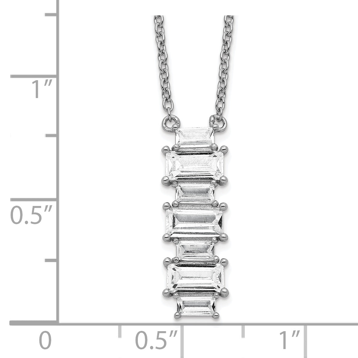 Cheryl M Sterling Silver Rhodium-plated Emerald-cut CZ Vertical Bar 18 Inch Necklace