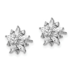 925 Sterling Silver Rhodium-Plated CZ Earrings with Marquise & Baguette Cuts