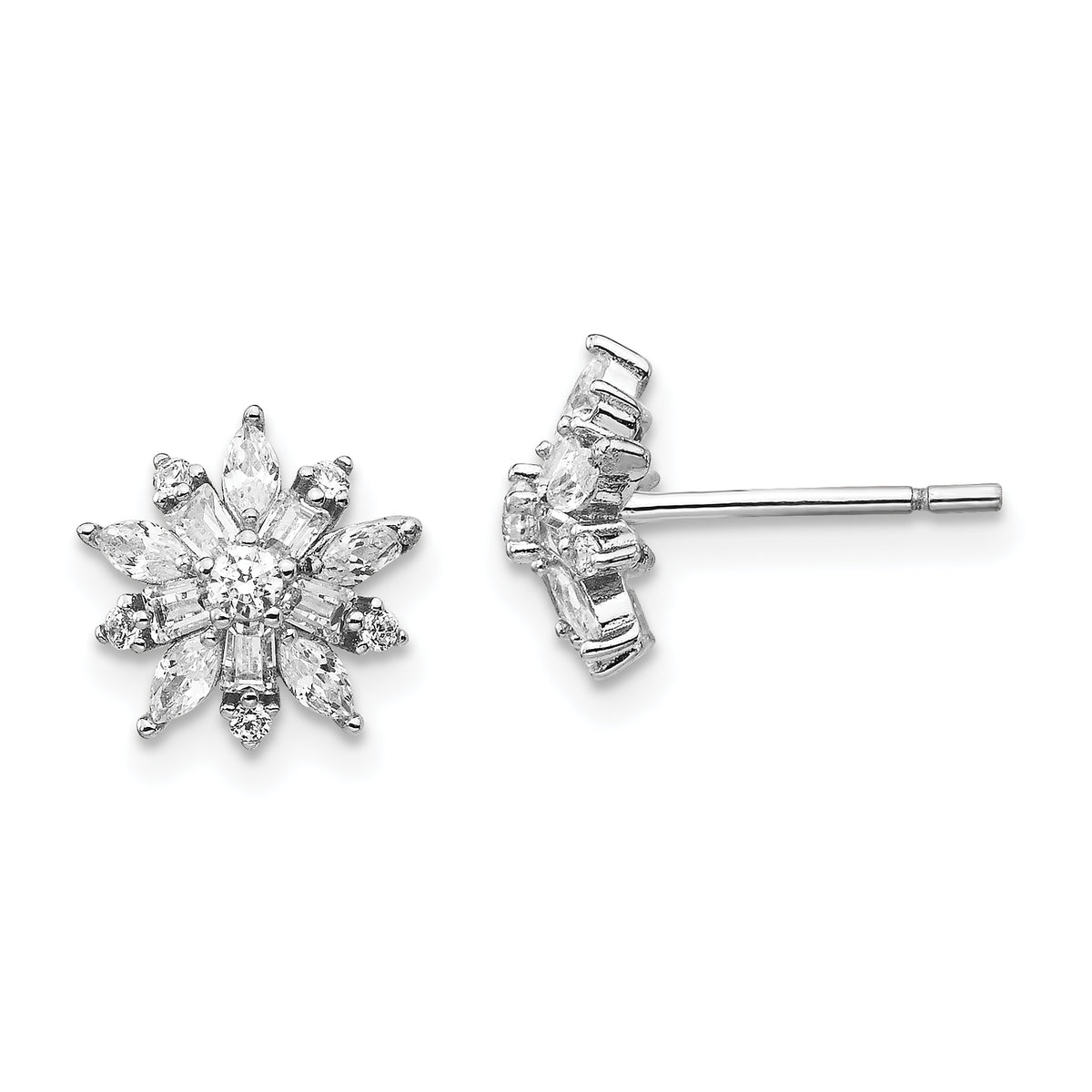 Cheryl M Sterling Silver Rhodium-plated Brilliant-cut Marquise-cut and Baguette-cut CZ Post Earrings