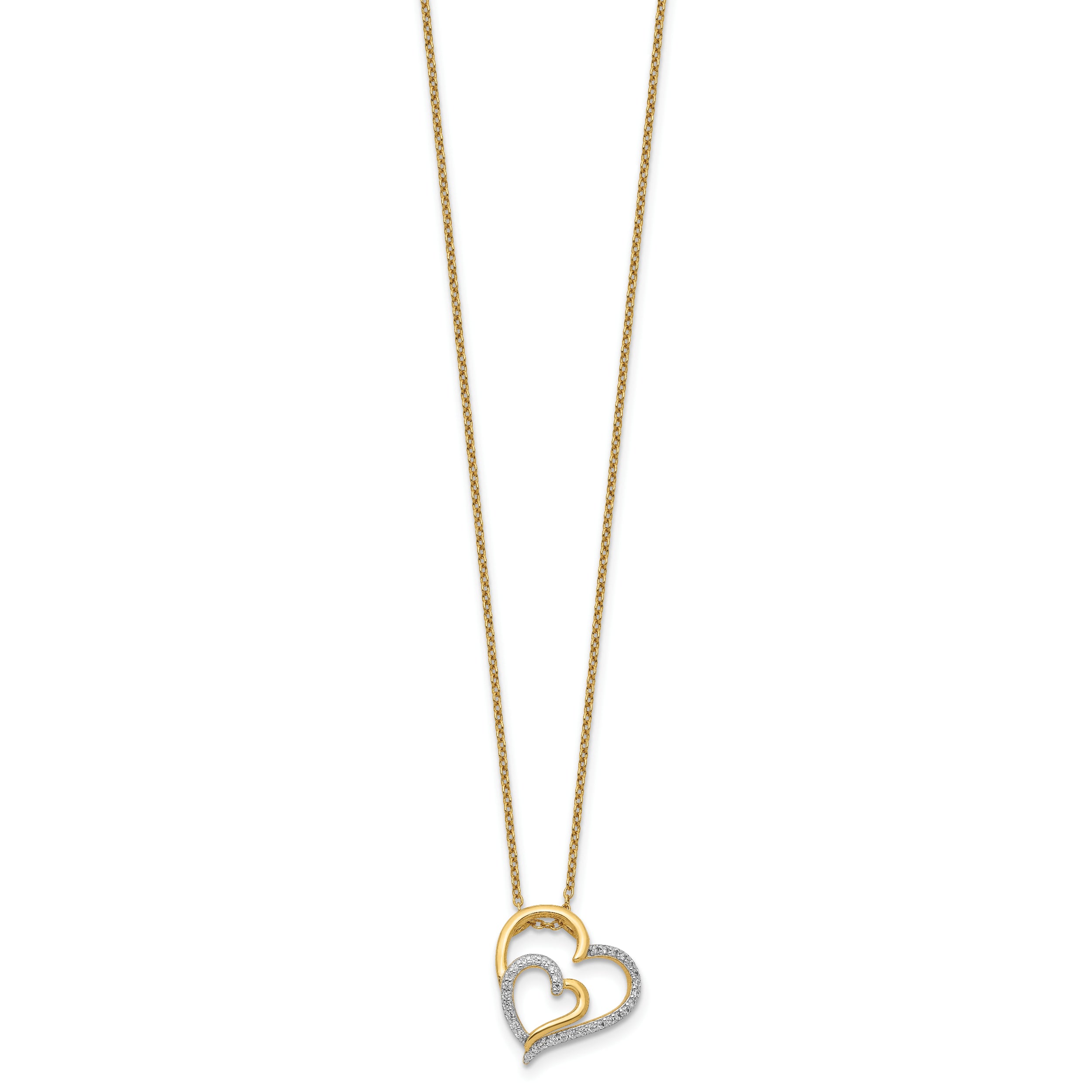 Cheryl M Sterling Silver Gold-plated Brilliant-cut CZ Fancy Double Heart 18 Inch Necklace