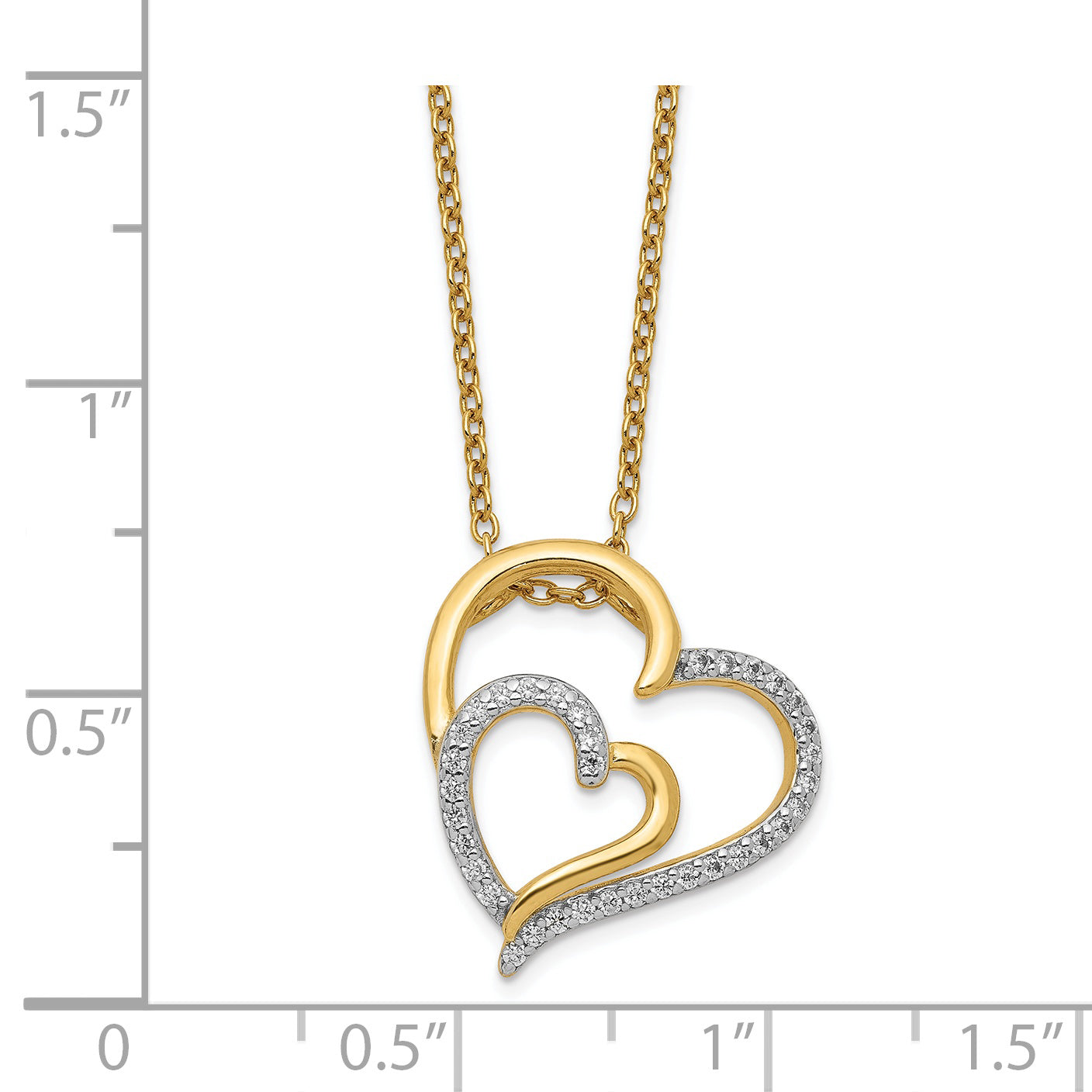 Cheryl M Sterling Silver Gold-plated Brilliant-cut CZ Fancy Double Heart 18 Inch Necklace