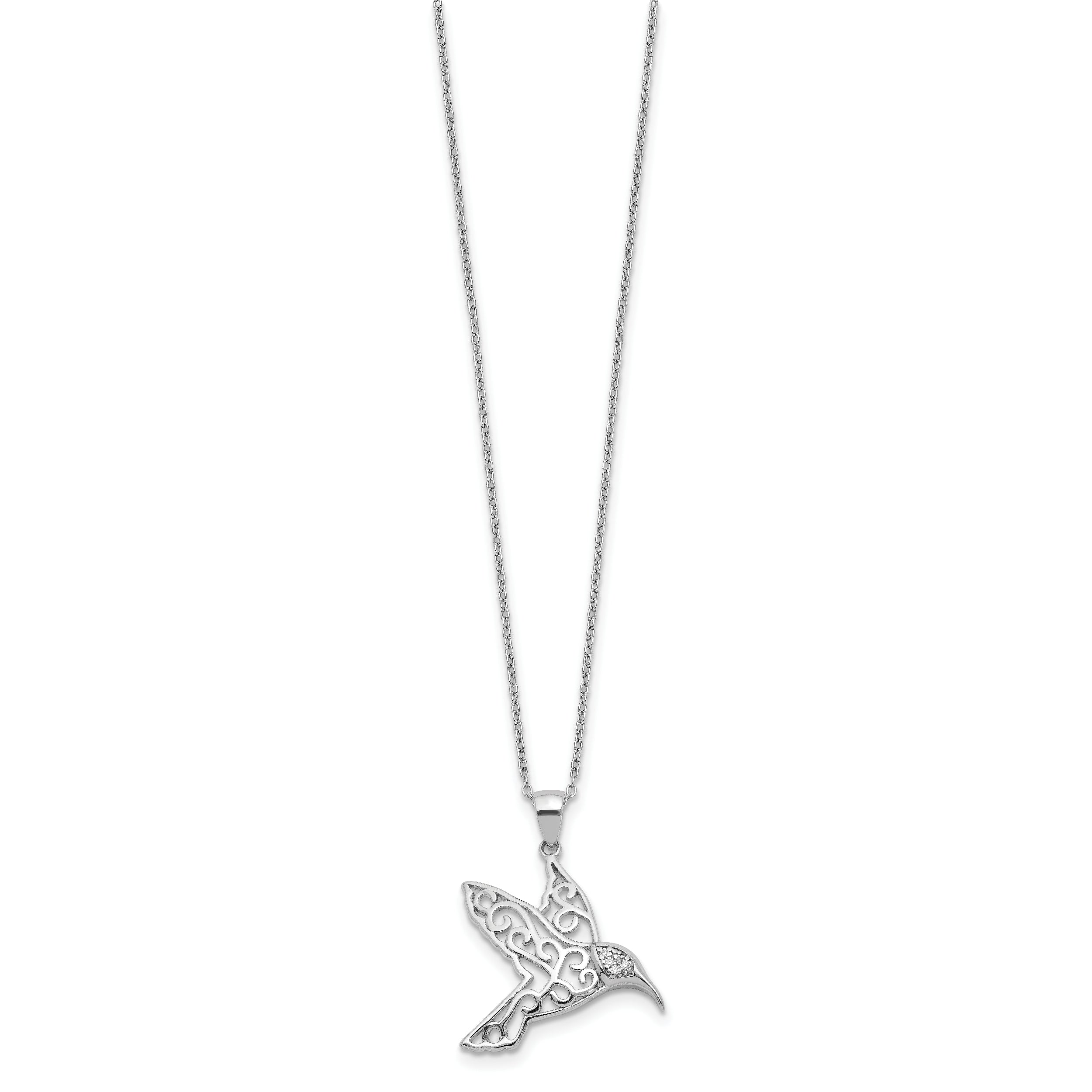 Cheryl M Sterling Silver Rhodium-plated Filigree Brilliant-cut CZ Hummingbird 18 Inch Necklace