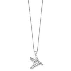 Cheryl M Sterling Silver Rhodium-plated Filigree Brilliant-cut CZ Hummingbird 18 Inch Necklace