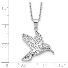 Cheryl M Sterling Silver Rhodium-plated Filigree Brilliant-cut CZ Hummingbird 18 Inch Necklace