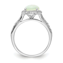 Cheryl M Sterling Silver Rhodium-plated Cabochon Lab Created Opal and Brilliant-cut CZ Halo Ring