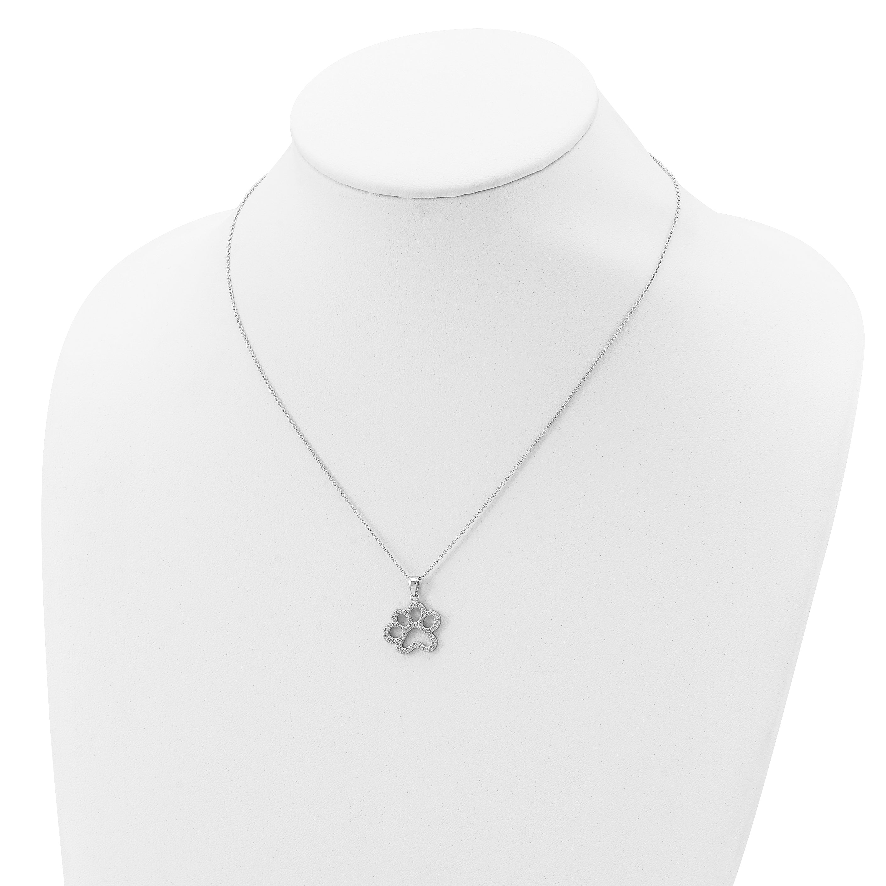 Cheryl Sterling Silver CZ Paw Necklace with Polished Finish Gift-Ready