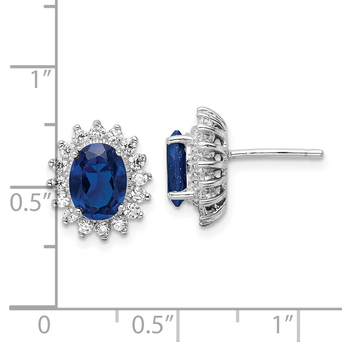 Cheryl M Sterling Silver Rhodium-plated Brilliant-cut Lab Created Dark Blue Spinel and Brilliant-cut White CZ Oval Halo Post Earrings