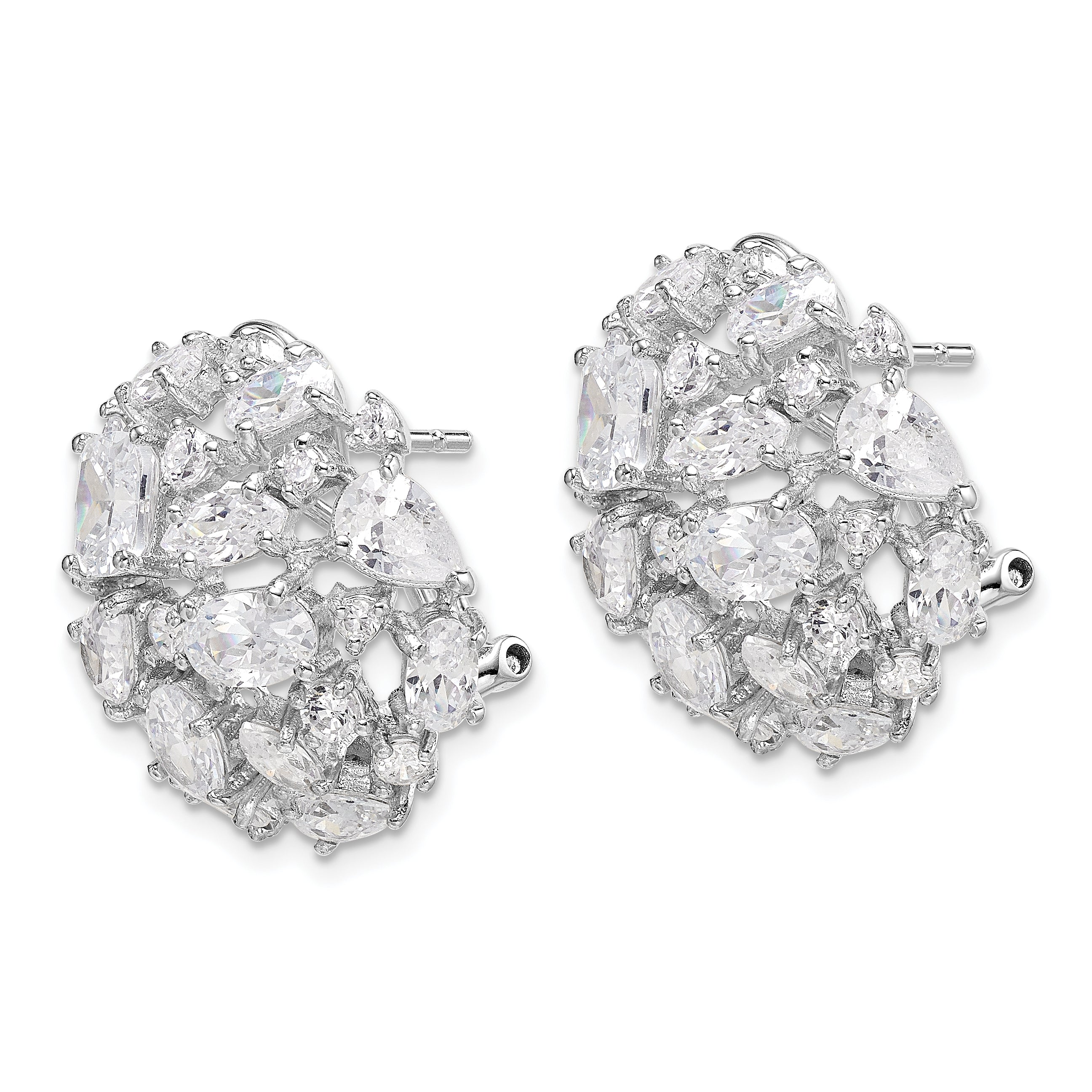 Cheryl M Sterling Silver Rhodium-plated Cushion-cut Marquise-cut & Brilliant-cut CZ Cluster Dome Post Omega Back Earrings