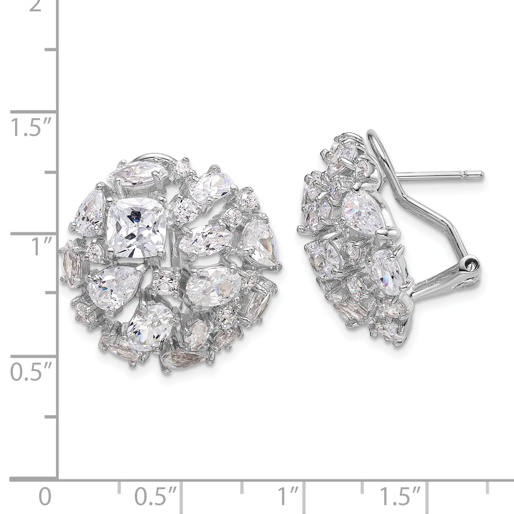 Cheryl M Sterling Silver Rhodium-plated Cushion-cut Marquise-cut & Brilliant-cut CZ Cluster Dome Post Omega Back Earrings