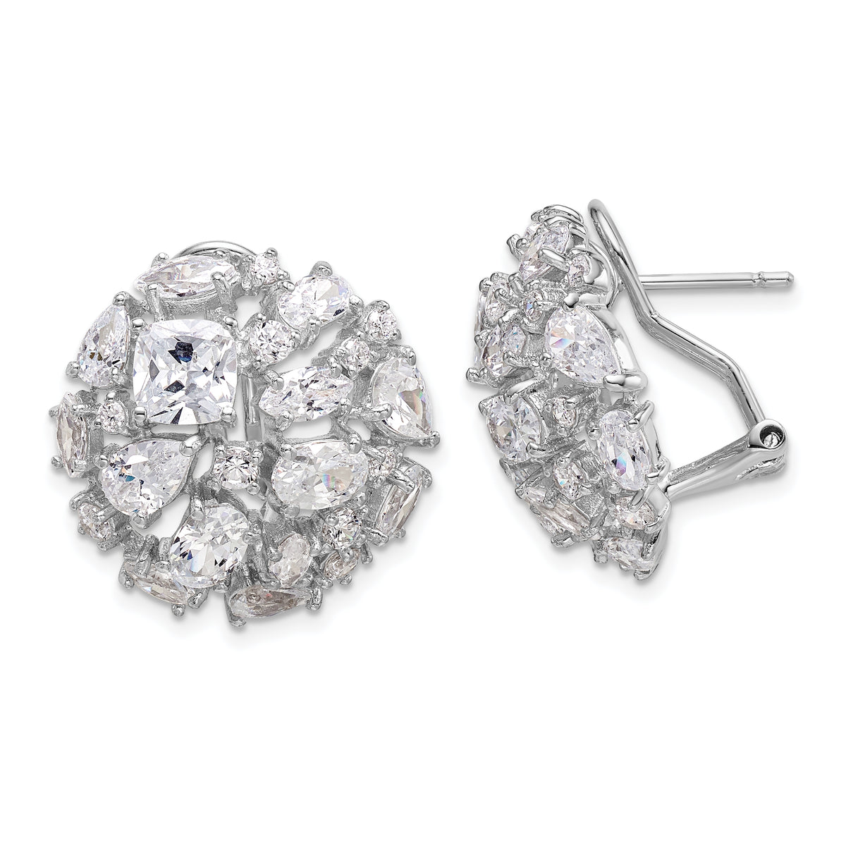 Cheryl M Sterling Silver Rhodium-plated Cushion-cut Marquise-cut & Brilliant-cut CZ Cluster Dome Post Omega Back Earrings