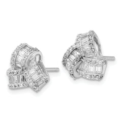 Cheryl M Sterling Silver Rhodium-plated Baguette-cut and Brilliant-cut CZ Love Knot Post Earrings