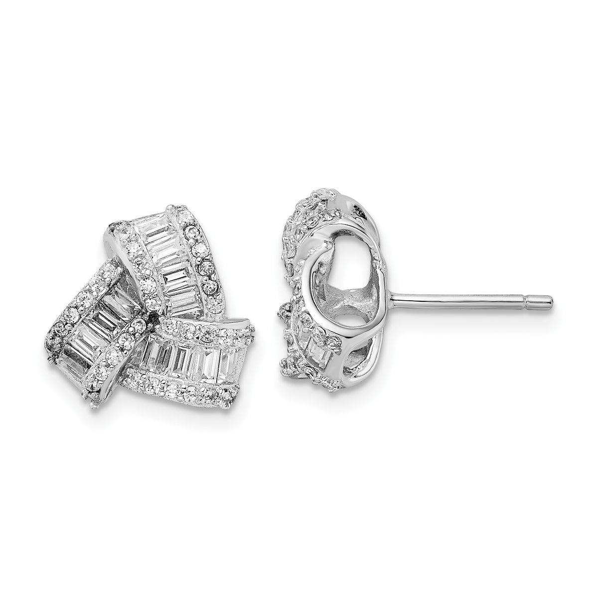 Cheryl M Sterling Silver Rhodium-plated Baguette-cut and Brilliant-cut CZ Love Knot Post Earrings