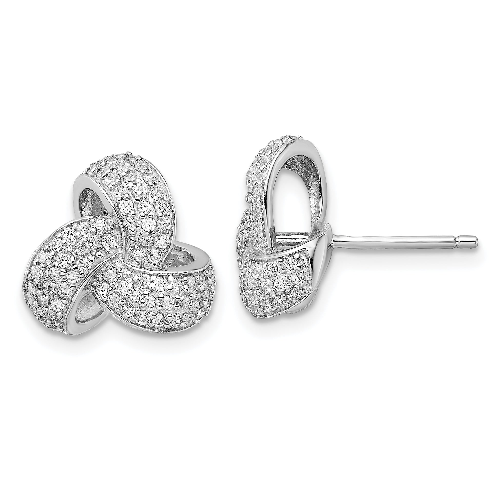 Cheryl M Sterling Silver Rhodium-plated Brilliant-cut Pave CZ Love Knot Post Earrings