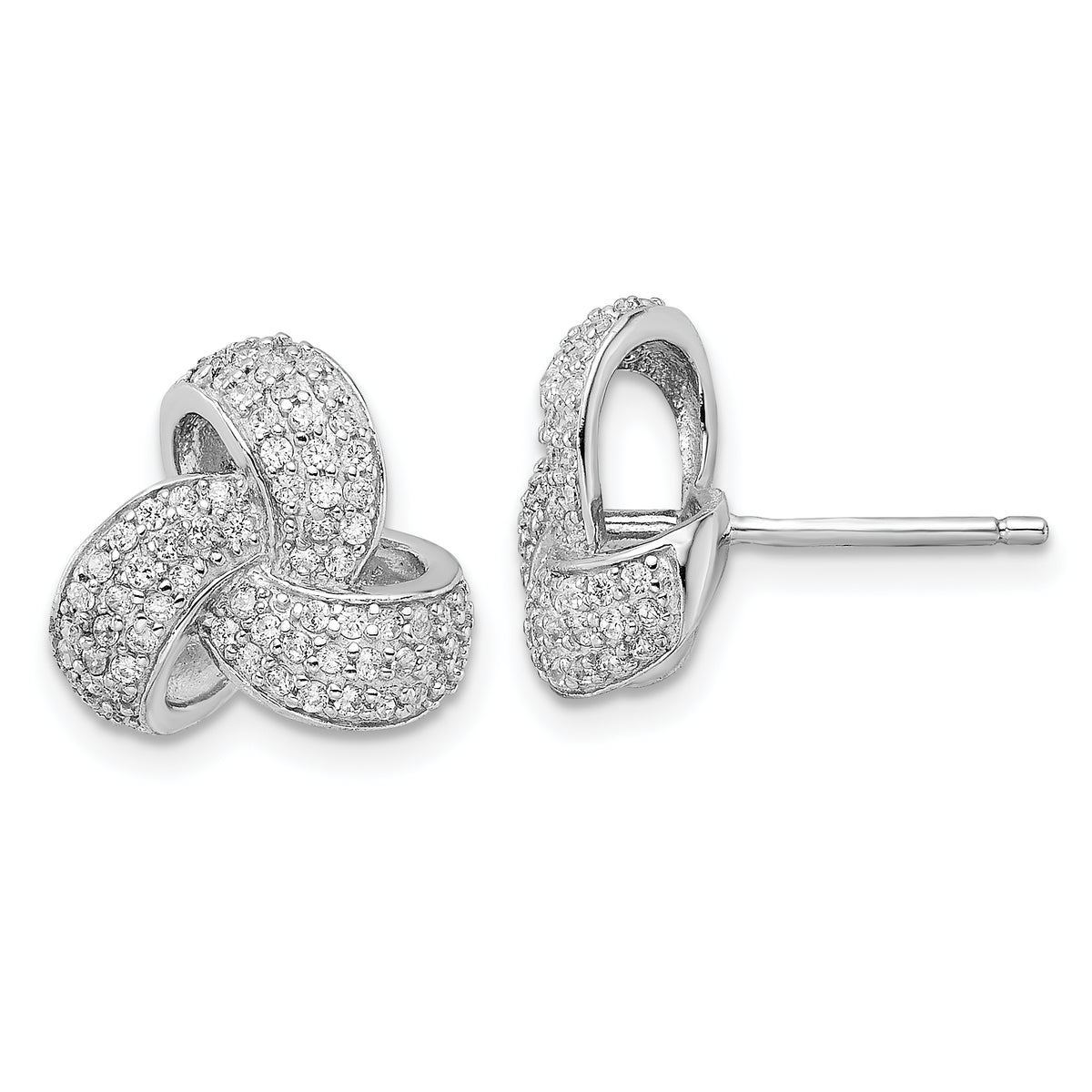 Cheryl M Sterling Silver Rhodium-plated Brilliant-cut Pave CZ Love Knot Post Earrings