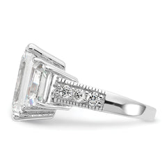 Cheryl M Sterling Silver Rhodium-plated Fancy Emerald-cut and Brilliant-cut CZ 3 Stone Ring