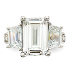 Cheryl M Sterling Silver Rhodium-plated Fancy Emerald-cut and Brilliant-cut CZ 3 Stone Ring