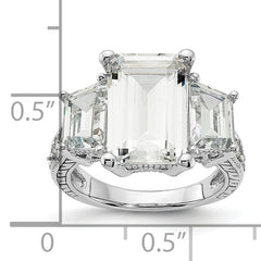 Cheryl M Sterling Silver Rhodium-plated Fancy Emerald-cut and Brilliant-cut CZ 3 Stone Ring