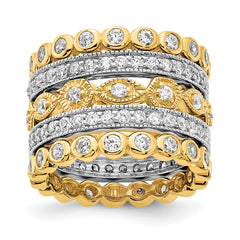 Cheryl M Sterling Silver Rhodium-plated and Gold-plated Brilliant-cut CZ 5 Piece Eternity Band Ring Set