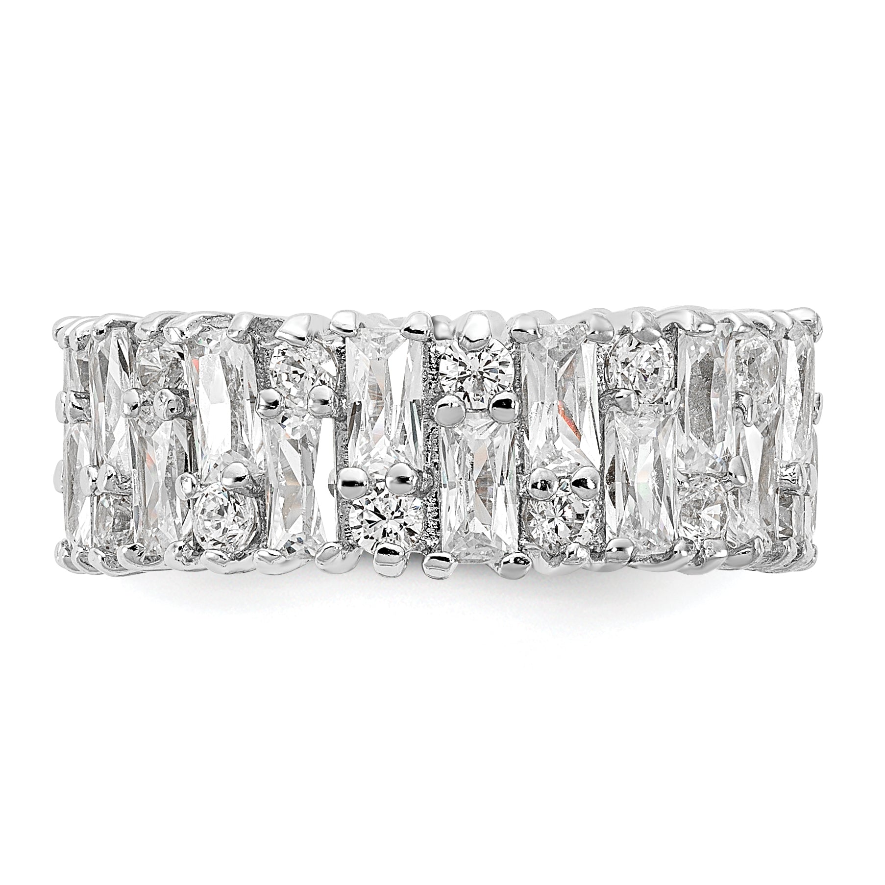 Cheryl M Sterling Silver Rhodium-plated Fancy Baguette-cut and Brilliant-cut CZ Ring