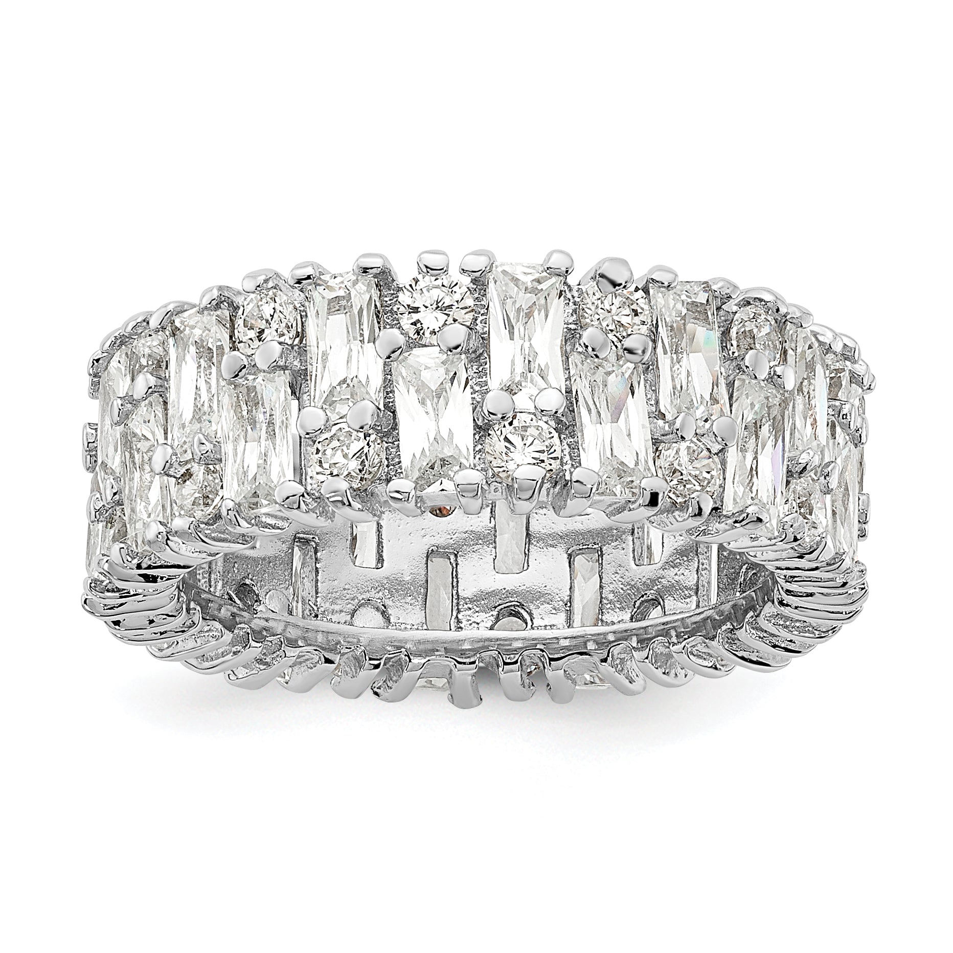 Cheryl M Sterling Silver Rhodium-plated Fancy Baguette-cut and Brilliant-cut CZ Ring