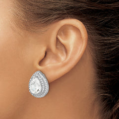 Cheryl M Sterling Silver Rhodium-plated Brilliant-cut Pear Shaped CZ Double Halo Post Earrings