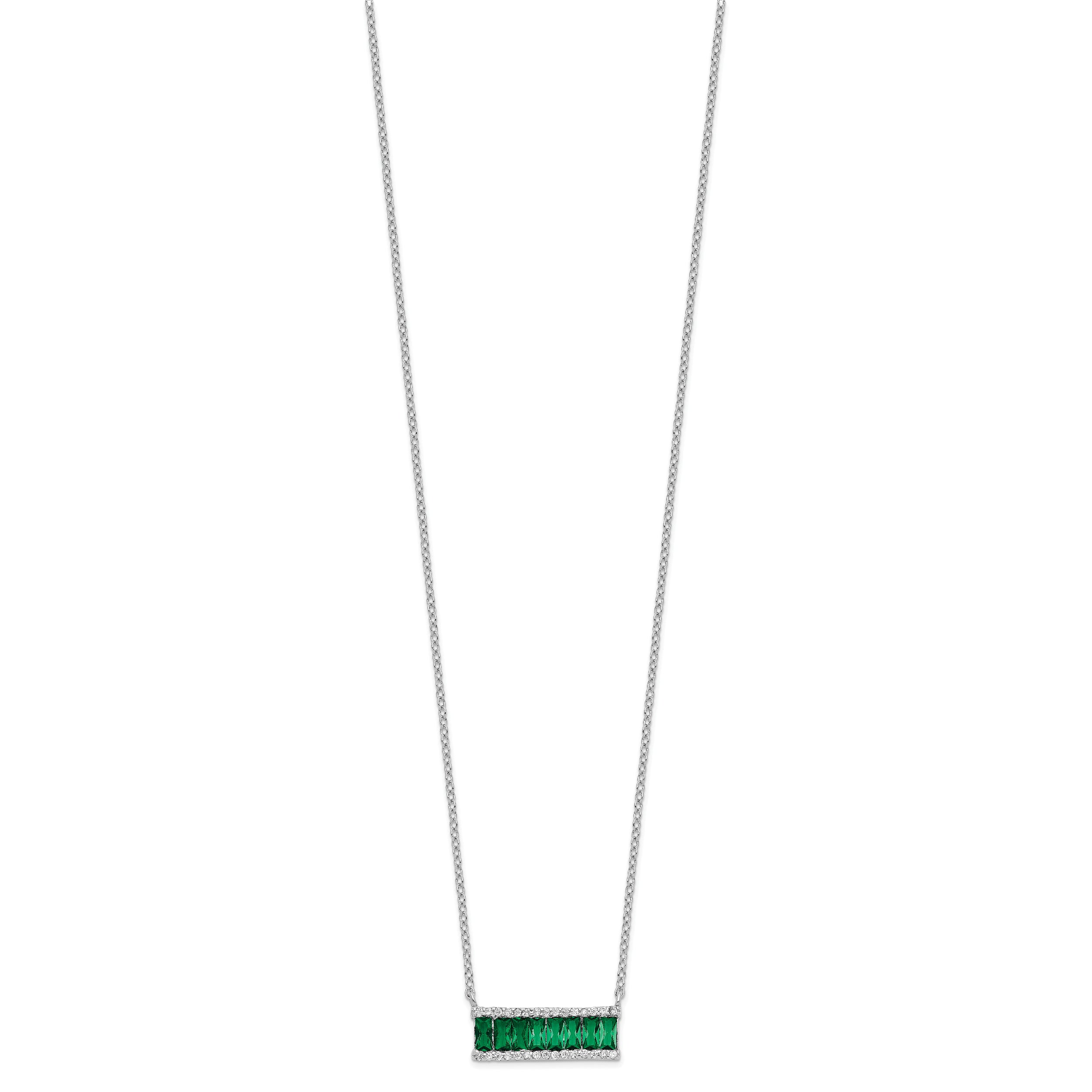 Cheryl M Sterling Silver Rhodium-plated Emerald-cut Green Nano Crystal and Brilliant-cut White CZ Bar 18 Inch Necklace