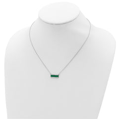 Cheryl M Sterling Silver Rhodium-plated Emerald-cut Green Nano Crystal and Brilliant-cut White CZ Bar 18 Inch Necklace