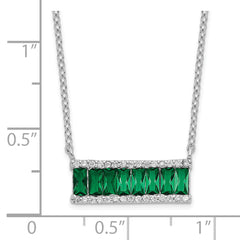 Cheryl M Sterling Silver Rhodium-plated Emerald-cut Green Nano Crystal and Brilliant-cut White CZ Bar 18 Inch Necklace