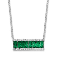 Cheryl M Sterling Silver Rhodium-plated Emerald-cut Green Nano Crystal and Brilliant-cut White CZ Bar 18 Inch Necklace