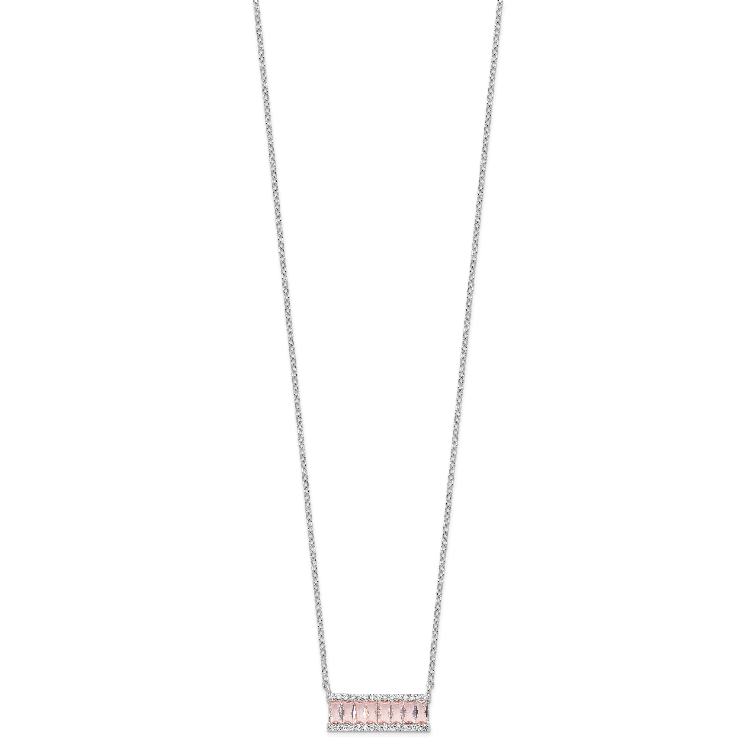 Cheryl M Sterling Silver Rhodium-plated Emerald-cut Pink Nano Crystal and White Brilliant-cut CZ Bar 18 Inch Necklace