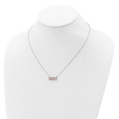 Cheryl M Sterling Silver Rhodium-plated Emerald-cut Pink Nano Crystal and White Brilliant-cut CZ Bar 18 Inch Necklace