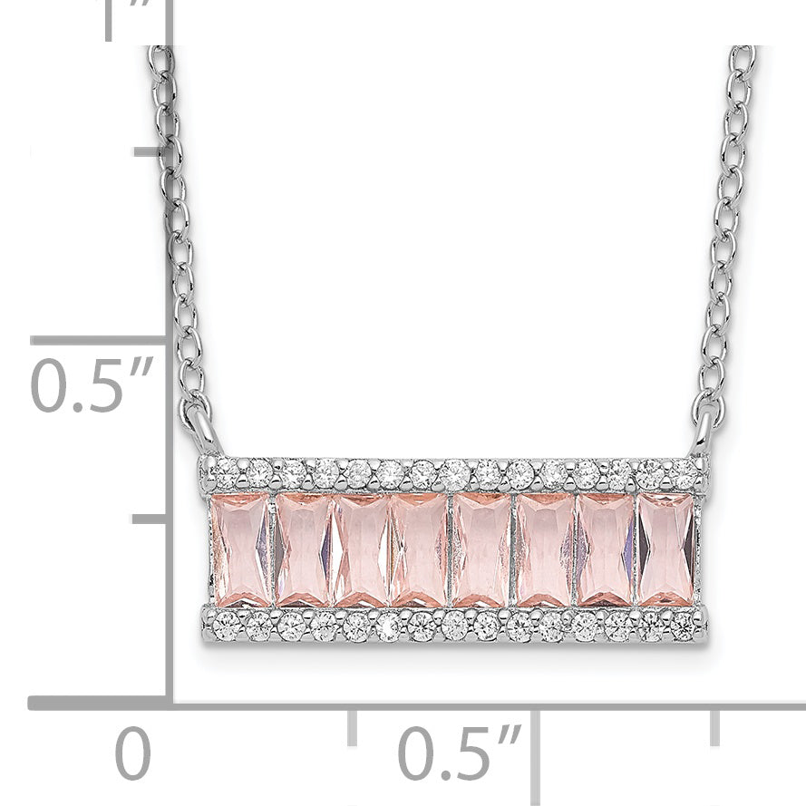 Cheryl M Sterling Silver Rhodium-plated Emerald-cut Pink Nano Crystal and White Brilliant-cut CZ Bar 18 Inch Necklace