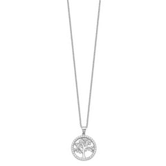 Cheryl M Sterling Silver Rhodium-plated Brilliant-cut CZ Tree Of Life 18 Inch Necklace