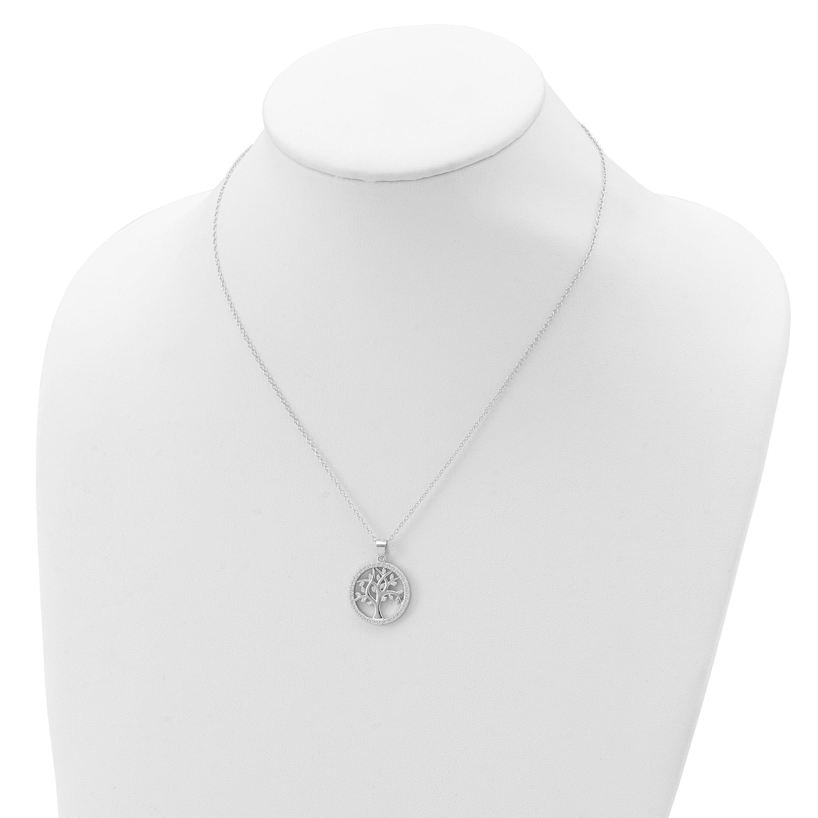 Cheryl M Sterling Silver Rhodium-plated Brilliant-cut CZ Tree Of Life 18 Inch Necklace