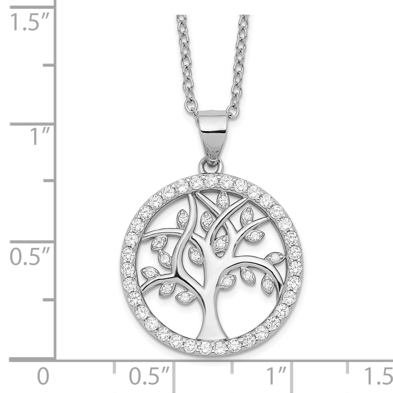 Cheryl M Sterling Silver Rhodium-plated Brilliant-cut CZ Tree Of Life 18 Inch Necklace