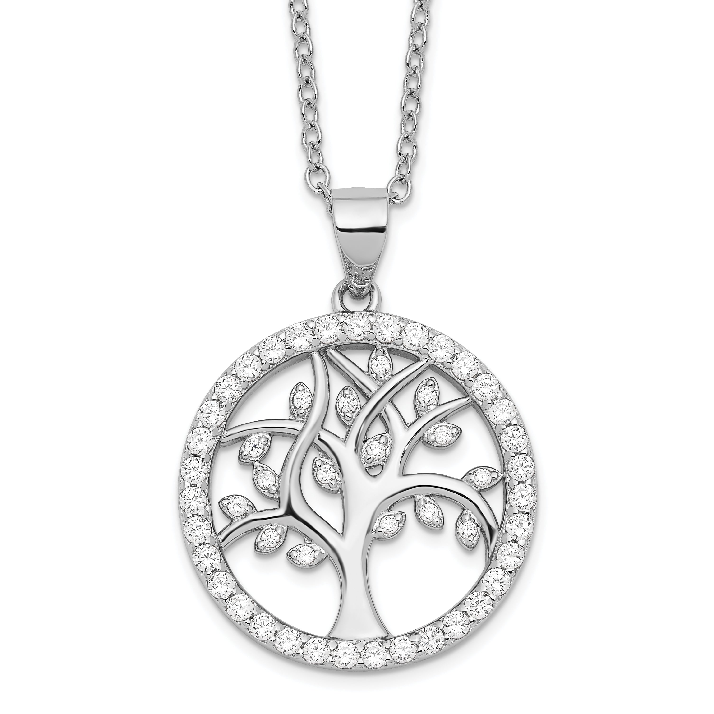 Cheryl M Sterling Silver Rhodium-plated Brilliant-cut CZ Tree Of Life 18 Inch Necklace