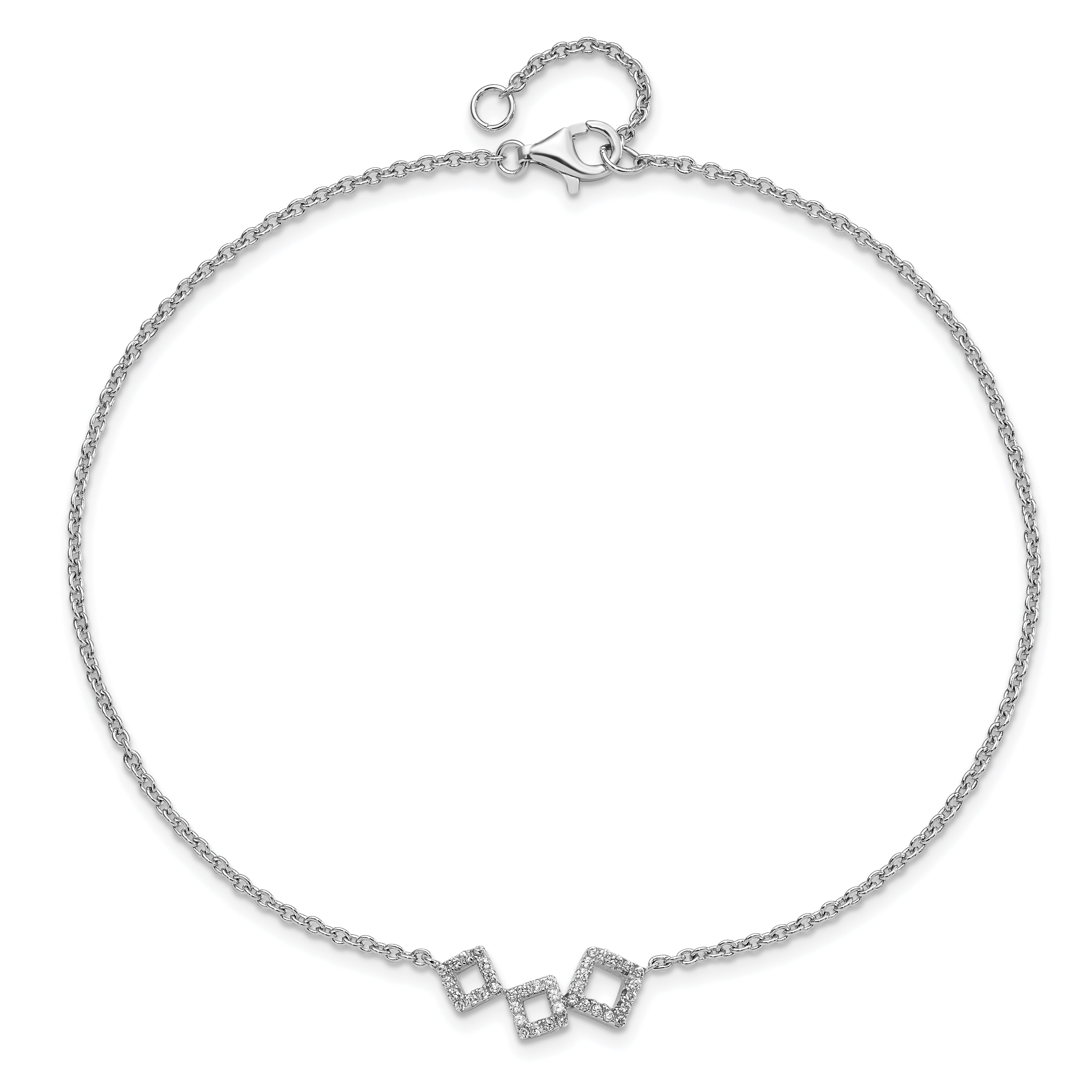 Cheryl M Sterling Silver Rhodium-plated Brilliant-cut CZ Geometric 9.5 Inch Anklet with 1 Inch Extender