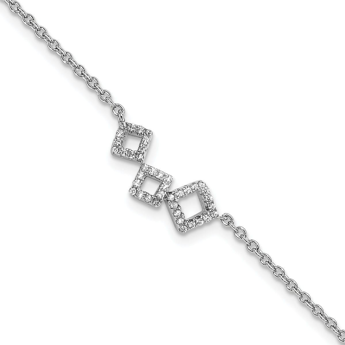 Cheryl M Sterling Silver Rhodium-plated Brilliant-cut CZ Geometric 9.5 Inch Anklet with 1 Inch Extender