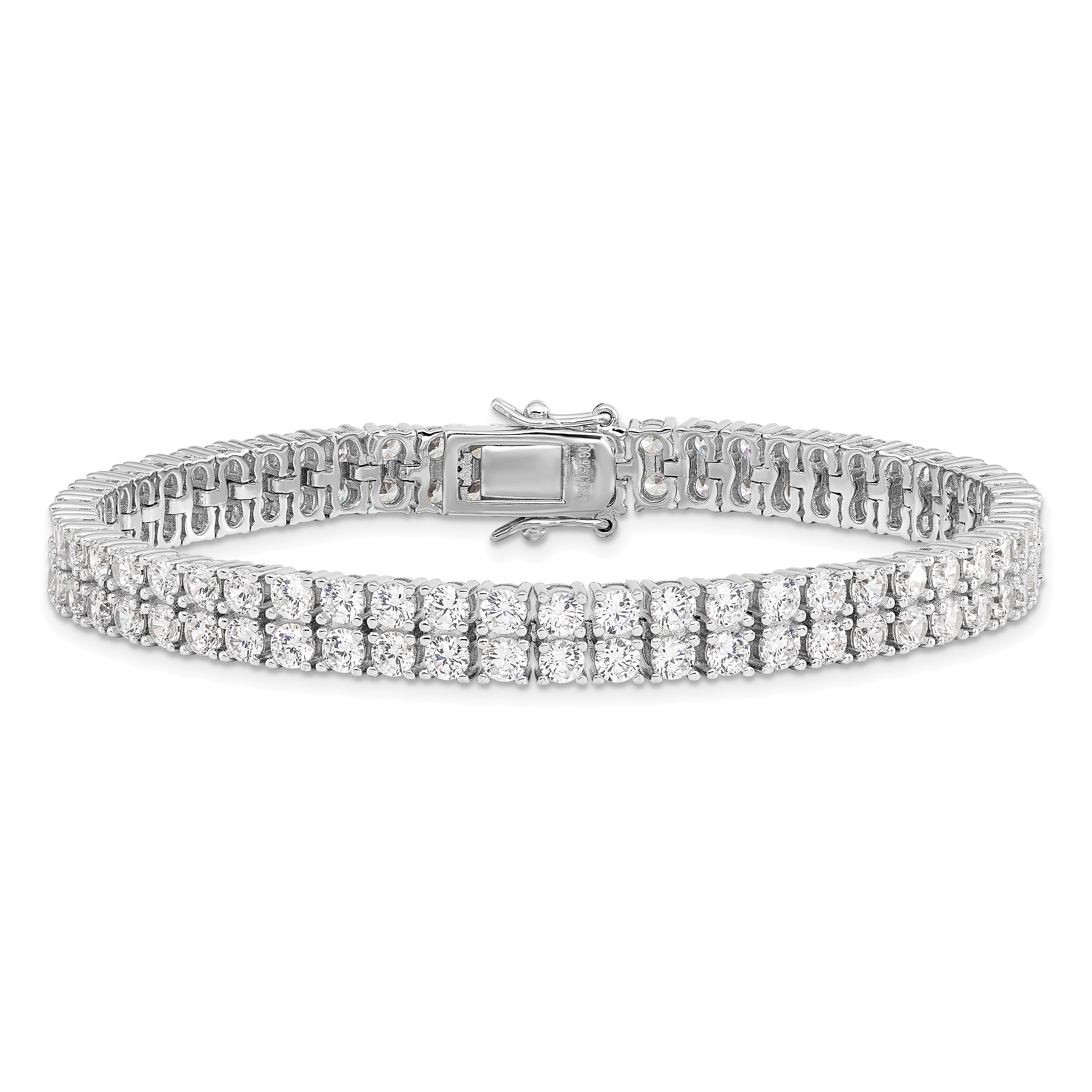 Cheryl M Sterling Silver Rhodium-plated Brilliant-cut CZ Two Row 7.5 Inch Tennis Bracelet