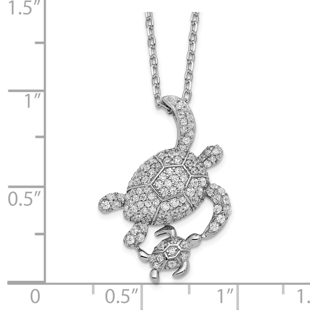 Cheryl M Sterling Silver Rhodium-plated Brilliant-cut CZ Turtles 16 Inch Necklace with 2 Inch Extender