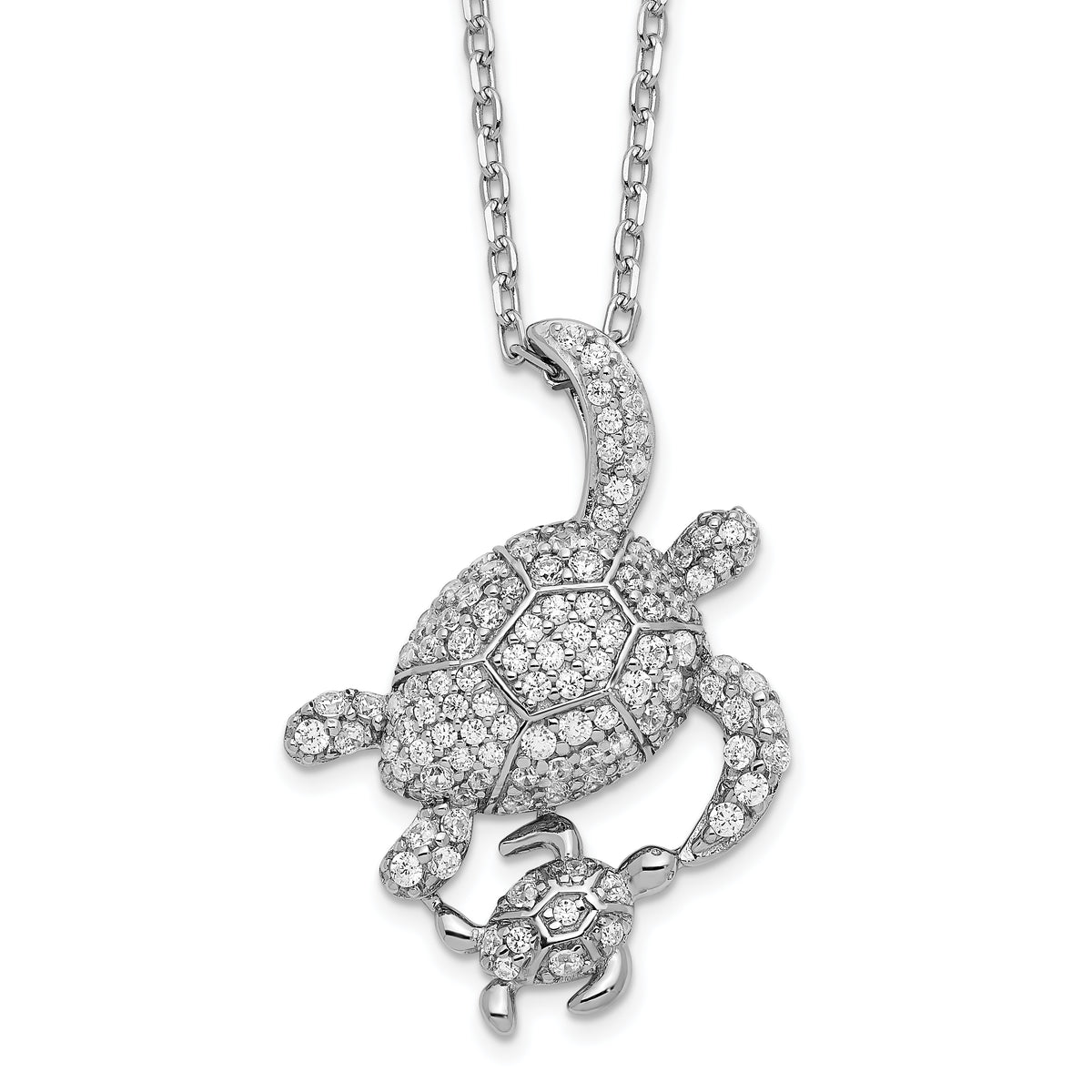 Cheryl M Sterling Silver Rhodium-plated Brilliant-cut CZ Turtles 16 Inch Necklace with 2 Inch Extender