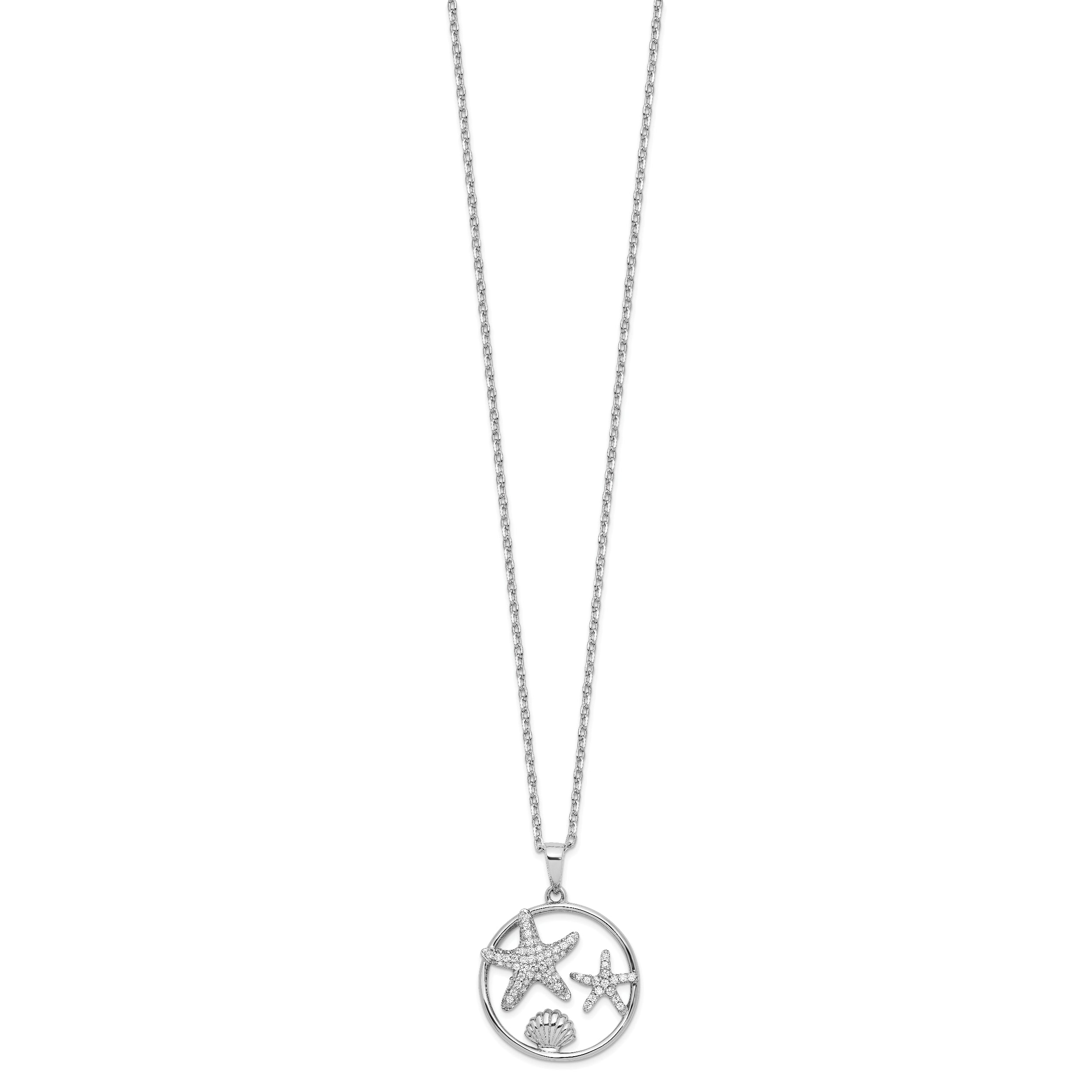 Cheryl M Sterling Silver Rhodium-plated Brilliant-cut CZ Sea Life Circle 16 Inch Necklace with 2 Inch Extender